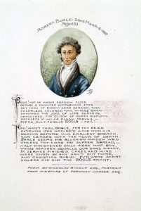 Decorative page showing the poem Ode to Bogle with accompanying portrait of Robert Bogle.