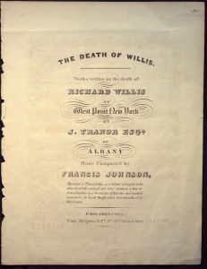 Front cover of 'The Death of Willis' by J. Tranor, music composed by Francis Johnson